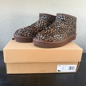 Ugg Classic Ultra Mini Caspian Leopard Print Calf Hair Boots New US 7, EU 38